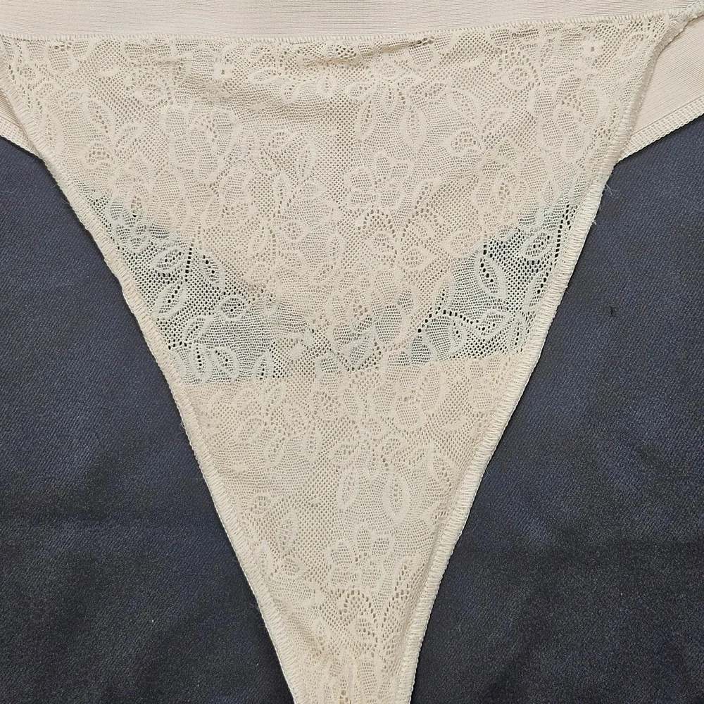 Maidenform No Pinch Shaping Waistband Thong Lace Front Beige 2XL‎ DM0049